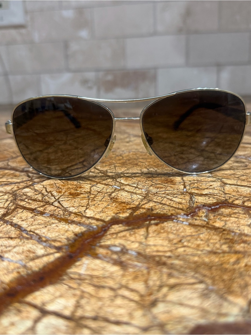 Burberry Aviator Sunglasses - Silver Frame with Brown Lenses